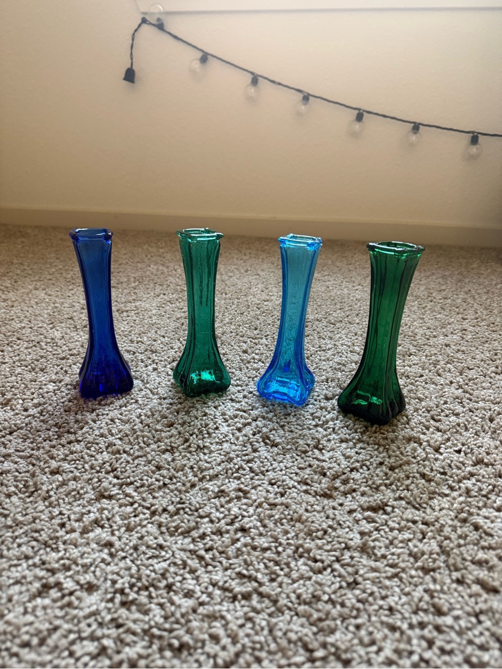 Blue and Green Glass Bud Vases - Set of 4